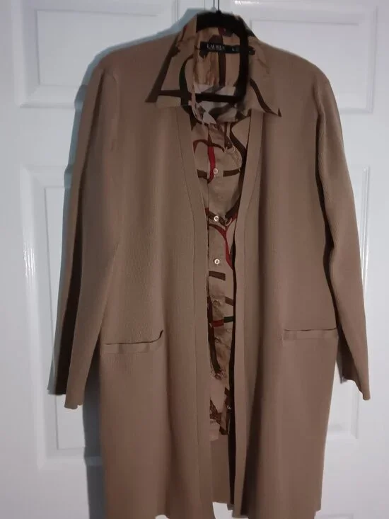 Lauren Ralph Lauren Cotton-Blend Cardigan and Cotton Satin Shirt - Picture 1 of 11